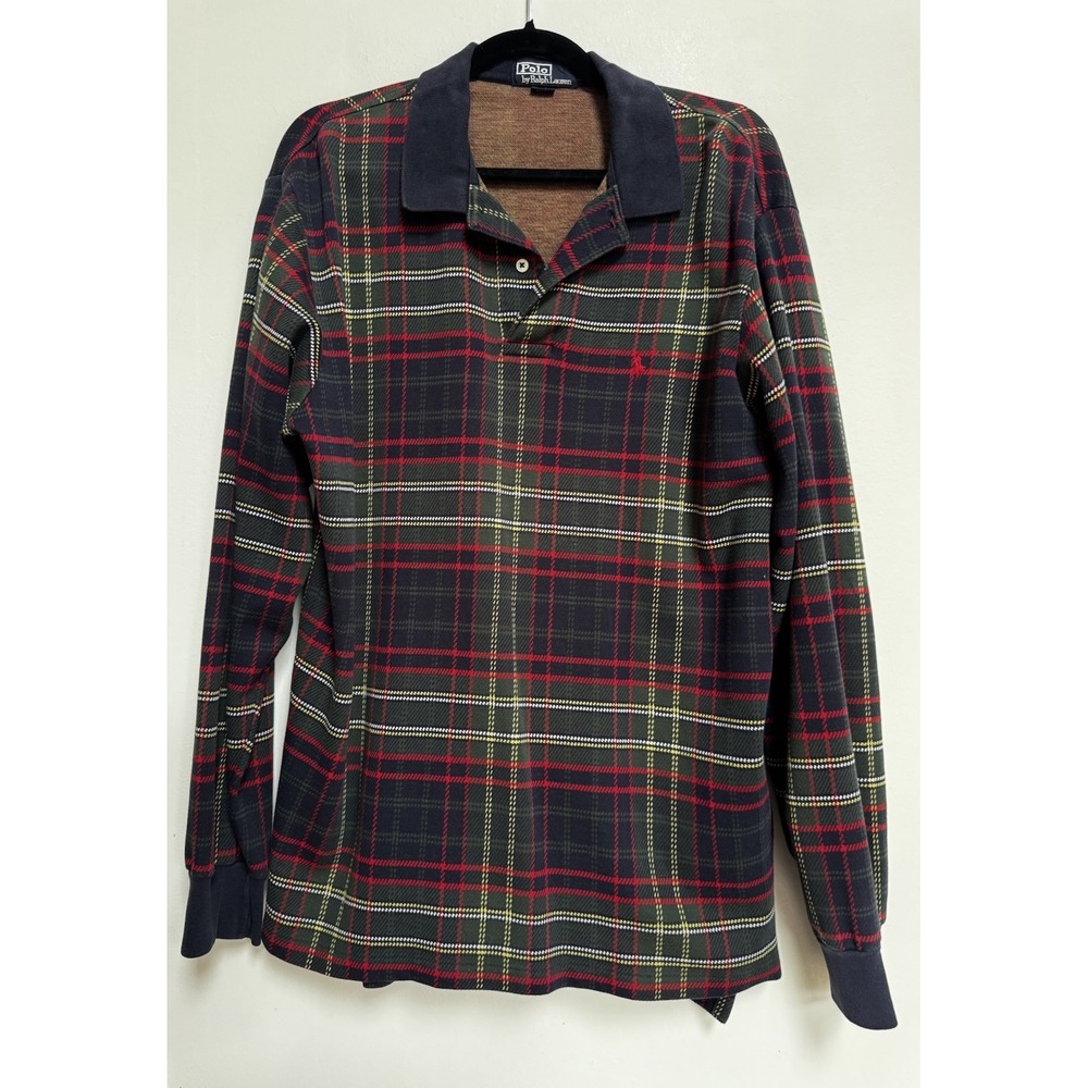 Vtg POLO RALPH LAUREN Tartan Rugby Shirt Preppy Classic Christmas Green Red